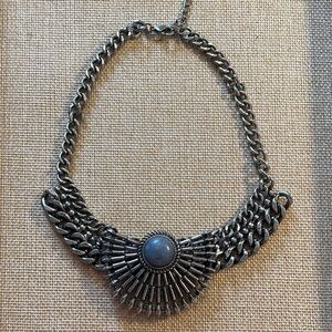 Statement Silver-Tone Sunburst Collar Necklace with Blue Stone